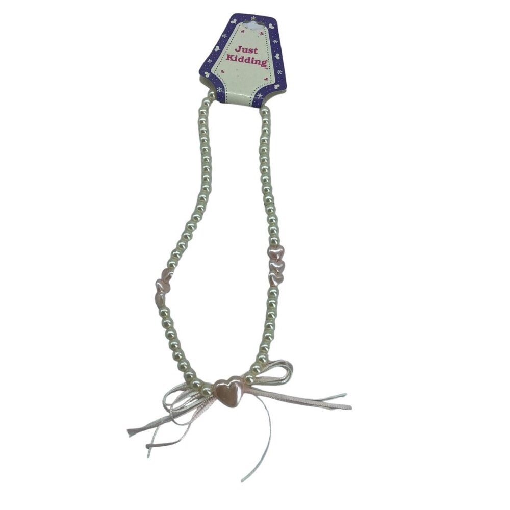 NEW Flower Girl Junior Bridesmaid Faux Pearl Heart Bow Necklace Wedding Jewelry